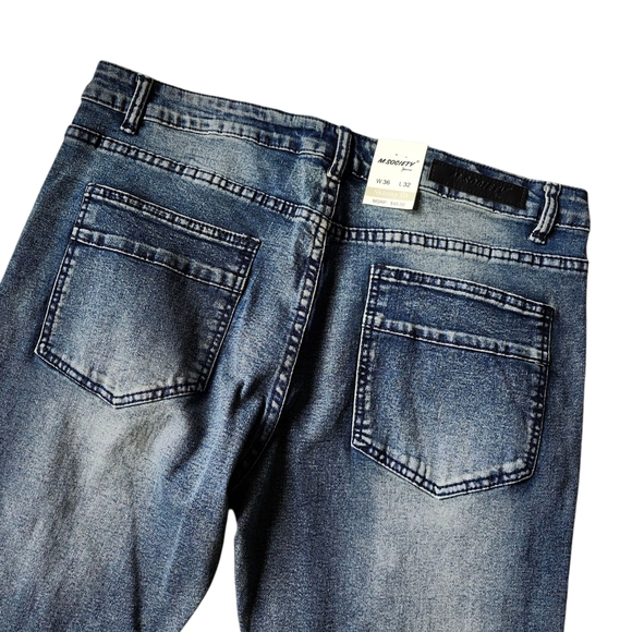 Men’s Distressed Vintage Bkue Wash Denim Skinny Jeans - Picture 7 of 9